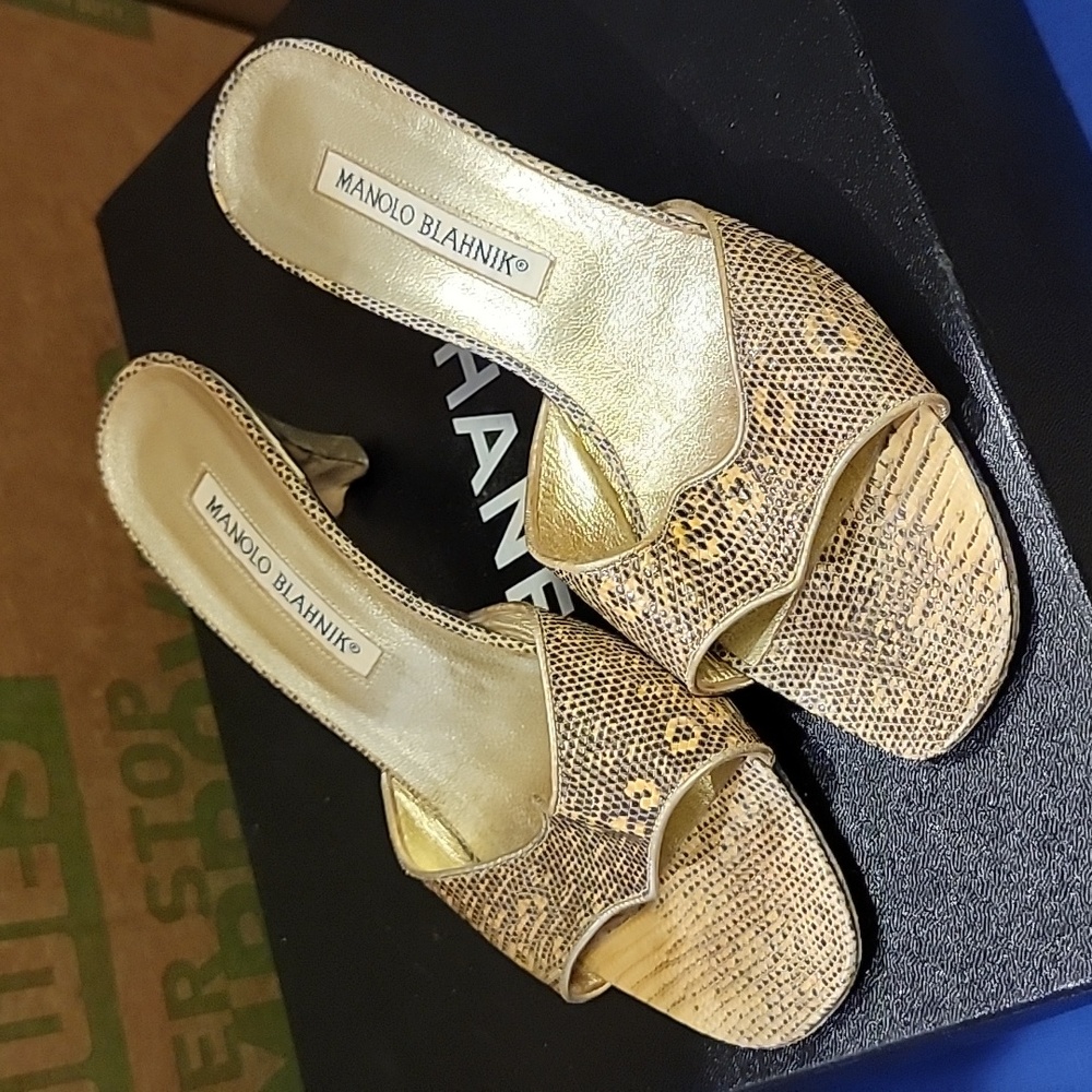 Manolo blahnik snakeskin kitten slides mules 36
